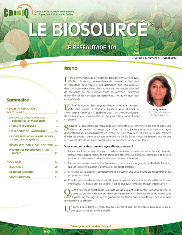Biosourcé – Volume 1, numéro 5 – Juillet 2013 – Le réseautage 101