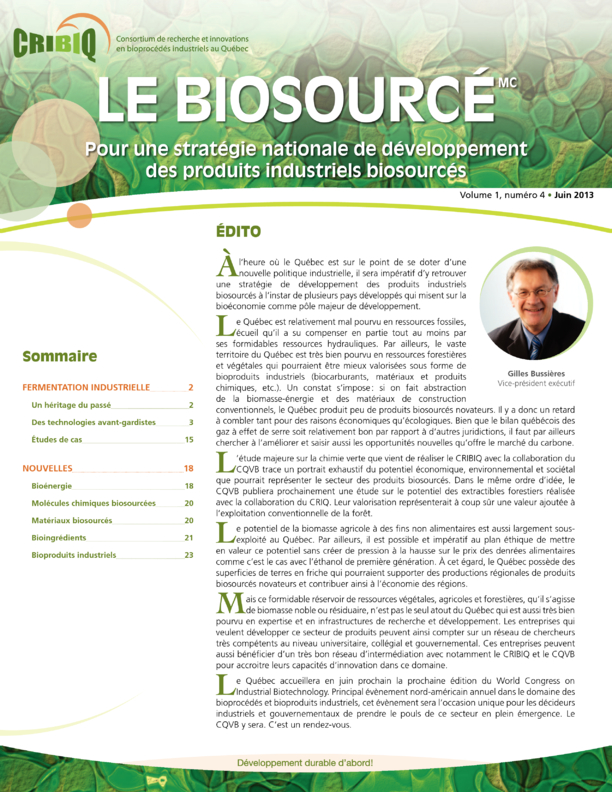 Biosourcé – Volume 1, Issue 4 – June 2013 – For a National Strategy to Develop Industrial Bio-Based Products